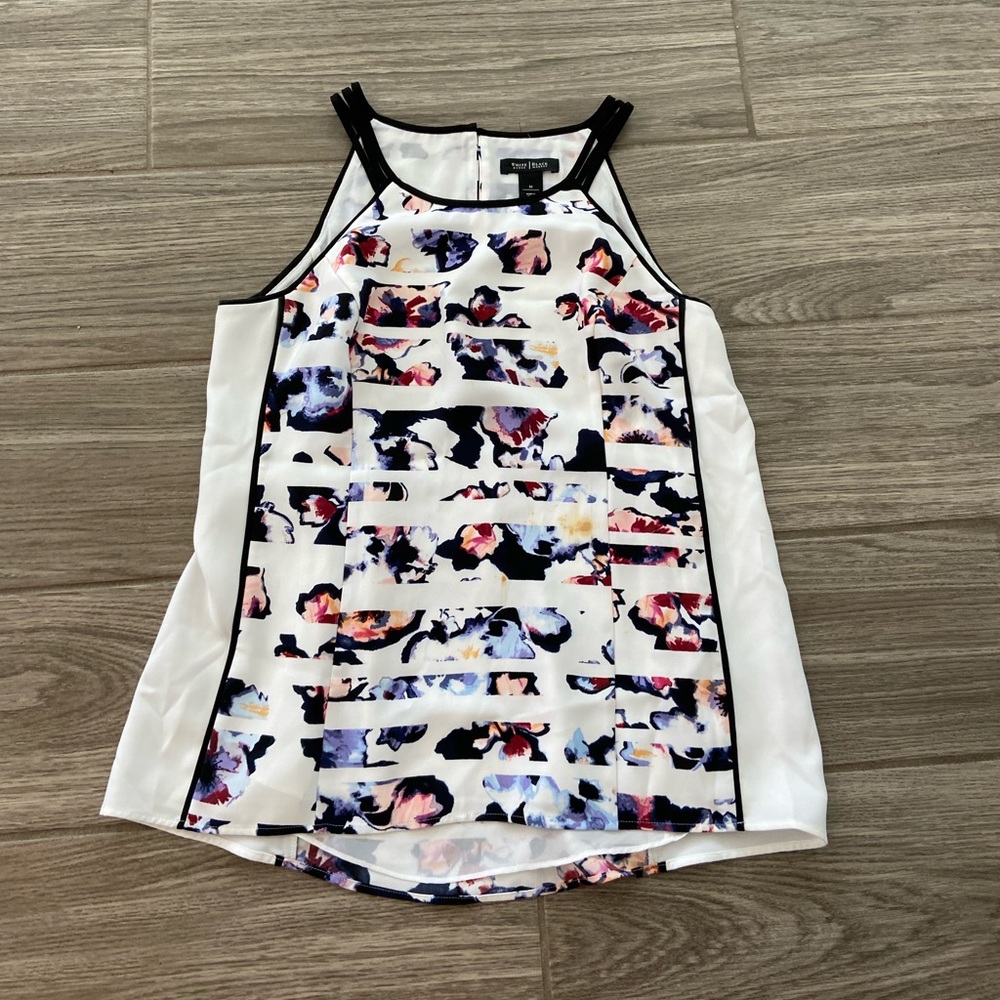 White House Black Market Tank Watercolor Strappy Blouse